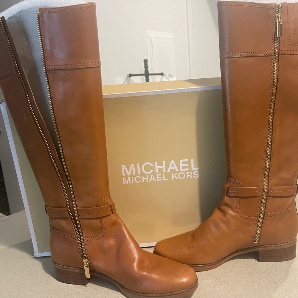 Michael Kors Cognac Leather Riding Boots- Brand New in Box